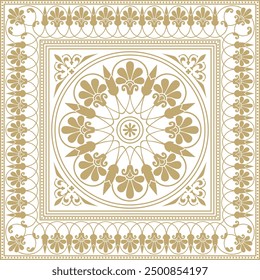 Vector golden classic Greek square ornament. Rectangle of Ancient Greece and Roman Empire. Byzantine painting of walls, floors and ceilings. Decoration of European palaces.
