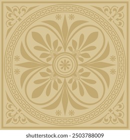 Vector golden classic Greek square ornament. Rectangle of Ancient Greece and Roman Empire. Byzantine painting of walls, floors and ceilings. Decoration of European palaces.
