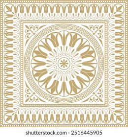 Vector golden classic Greek square ornament. Rectangle of Ancient Greece and Roman Empire. Byzantine painting of walls, floors and ceilings. Decoration of European palaces.
