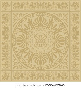 Vector golden classic Greek square ornament. Rectangle of Ancient Greece and Roman Empire. Byzantine painting of walls, floors and ceilings. Decoration of European palaces.
