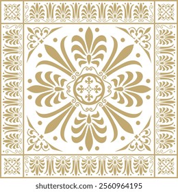 Vector golden classic Greek square ornament. Rectangle of Ancient Greece and Roman Empire. Byzantine painting of walls, floors and ceilings. Decoration of European palaces.
