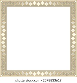 Vector golden classic Greek square ornament. Rectangle of Ancient Greece and Roman Empire. Byzantine painting of walls, floors and ceilings. Decoration of European palaces.
