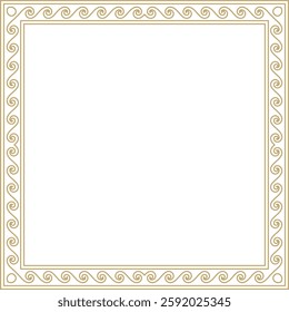 Vector golden classic Greek square ornament. Rectangle of Ancient Greece and Roman Empire. Byzantine painting of walls, floors and ceilings. Decoration of European palaces.
