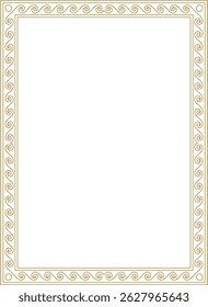 Ornamento quadrado grego clássico dourado do vetor. Retângulo da Grécia Antiga e Império Romano. Pintura bizantina de paredes, pisos e tetos. Decoração de palácios europeus.
