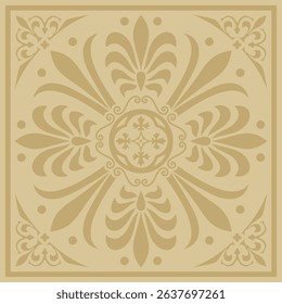 Vector golden classic Greek square ornament. Rectangle of Ancient Greece and Roman Empire. Byzantine painting of walls, floors and ceilings. Decoration of European palaces.

