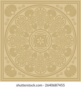Vector golden classic Greek square ornament. Rectangle of Ancient Greece and Roman Empire. Byzantine painting of walls, floors and ceilings. Decoration of European palaces.

