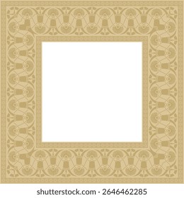 Ornamento quadrado grego clássico dourado do vetor. Retângulo da Grécia Antiga e Império Romano. Pintura bizantina de paredes, pisos e tetos. Decoração de palácios europeus.
