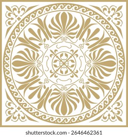 Vector golden classic Greek square ornament. Rectangle of Ancient Greece and Roman Empire. Byzantine painting of walls, floors and ceilings. Decoration of European palaces.
