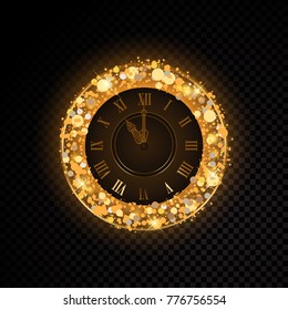 Vector golden clock isolated on transparent background