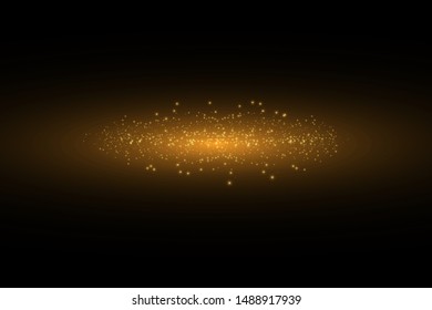 Vector golden cloud glitter wave abstract illustration. White star dust trail sparkling particles isolated on black background. Magic concept