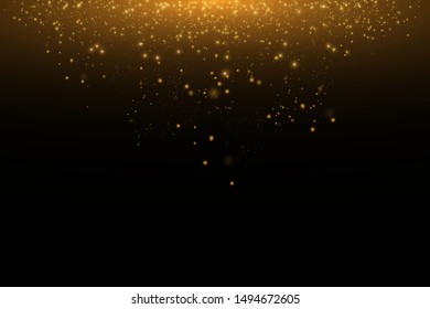 Vector golden cloud glitter wave abstract illustration. Gold star dust trail sparkling particles isolated on black background. Magic concept