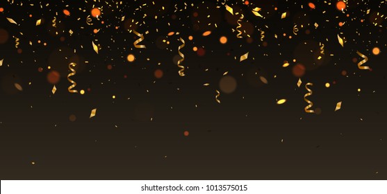 Vector golden cofetti falling on brown background