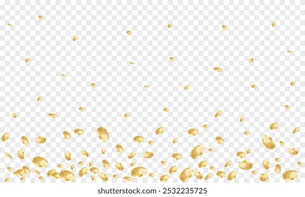 Fondo de monedas de oro de Vector. Fondo transparente de monedas de oro que cae. Dinámico y lujoso con temas de dinero visual para el éxito financiero y la abundancia. Banco de antecedentes comerciales