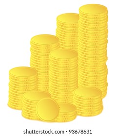 Vector golden coins on white background
