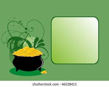 vector golden coins pot for St. Patrick's Day with place for text