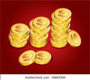 vector golden coins with sparkles