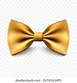 Vector Golden Color Realistic Bow Tie Icon Closeup, Isolated. Silk Glossy Bowtie, Gentleman Tie. Fathers Day Concept