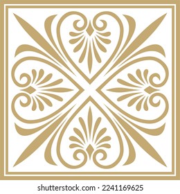 Vector golden colored square ornament of ancient Greece. Classic tile pattern of the Roman Empire.
