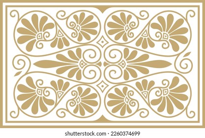 Vector golden colored square ornament of ancient Greece. Classic tile pattern of the Roman Empire