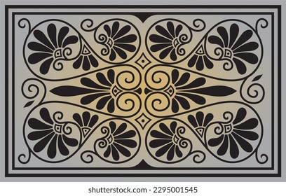 Vector golden colored square ornament of ancient Greece. Classic tile pattern of the Roman Empire