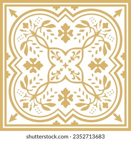 Vector golden colored square ornament of ancient Greece. Classic tile pattern of the Roman Empire