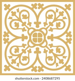 Vector golden colored square ornament of ancient Greece. Classic tile pattern of the Roman Empire