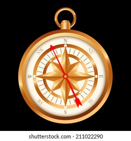 Vector golden compass on dark background