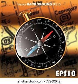 VECTOR GOLDEN COMPASS WITH ROAD MAP