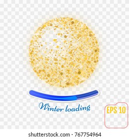 Vector golden confetti ball. Confetti gold sphere. Winter loading concept