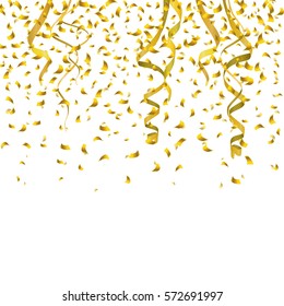 Vector Golden Confetti decoration. Holiday party Element Template. Gold Festival object isolated