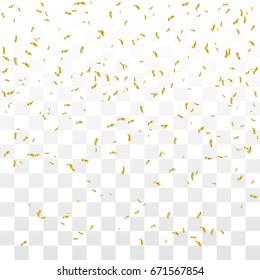Vector Golden Confetti Falling On Transparent Background. Celebration & Birthday.