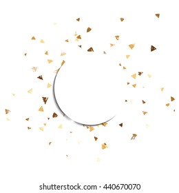 Vector golden confetti. Falling tinsel and confetti background from minimalistic geometrical confetti and ribbons. Flat falling glitter.