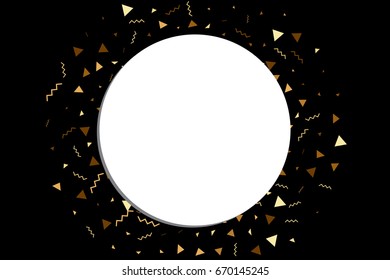 Vector golden confetti. Falling tinsel and confetti background from minimalistic geometrical confetti and ribbons. Flat falling glitter. Abstract triangles and ribbons celebration background.