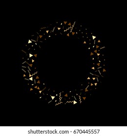 Vector golden confetti. Falling tinsel and confetti background from minimalistic geometrical confetti and ribbons. Flat falling glitter. Abstract triangles and ribbons celebration background.