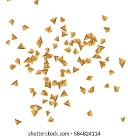 Vector golden confetti. Falling triangles background. Christmas backdrop from minimalistic geometrical 3d parts. 