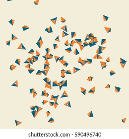 Vector golden confetti. Falling triangles background. Christmas backdrop from minimalistic geometrical 3d parts. 