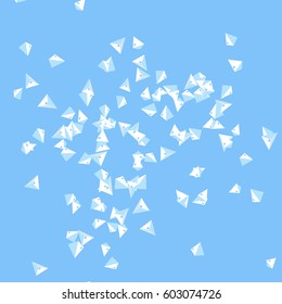 Vector golden confetti. Falling triangles background. Christmas backdrop from minimalistic geometrical parts.