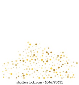 Vector golden confetti on transparent background. Falling tinsel and confetti from minimalistic geometrical confetti and ribbons. Flat falling glitter. Abstract triangles and ribbons on label.
