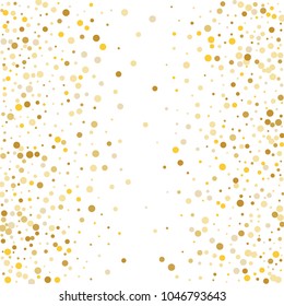 Vector golden confetti on transparent background. Falling tinsel and confetti from minimalistic geometrical confetti and ribbons. Flat falling glitter. Abstract triangles and ribbons on label.