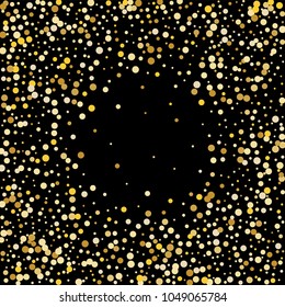 Vector golden confetti on transparent background. Falling tinsel and confetti from minimalistic geometrical confetti and ribbons. Flat falling glitter. Abstract triangles and ribbons on label.