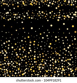 Vector golden confetti on transparent background. Falling tinsel and confetti from minimalistic geometrical confetti and ribbons. Flat falling glitter. Abstract triangles and ribbons on label.