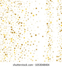 Vector golden confetti on transparent background. Falling tinsel and confetti from minimalistic geometrical confetti and ribbons. Flat falling glitter. Abstract triangles and ribbons on label.