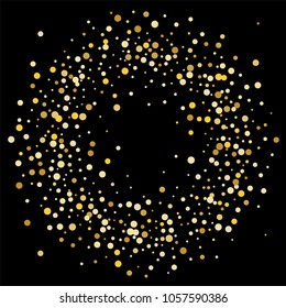 Vector golden confetti on transparent background. Falling tinsel and confetti from minimalistic geometrical confetti and ribbons. Flat falling glitter. Abstract triangles and ribbons on label.