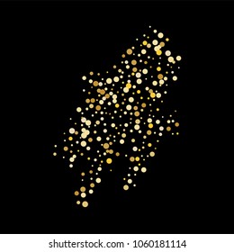 Vector golden confetti on transparent background. Falling tinsel and confetti from minimalistic geometrical confetti and ribbons. Flat falling glitter. Abstract triangles and ribbons on label.