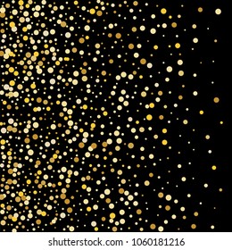 Vector golden confetti on transparent background. Falling tinsel and confetti from minimalistic geometrical confetti and ribbons. Flat falling glitter. Abstract triangles and ribbons on label.