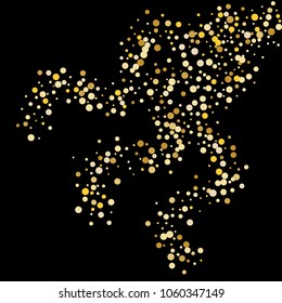 Vector golden confetti on transparent background. Falling tinsel and confetti from minimalistic geometrical confetti and ribbons. Flat falling glitter. Abstract triangles and ribbons on label.