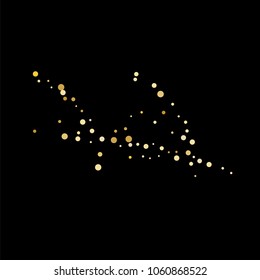 Vector golden confetti on transparent background. Falling tinsel and confetti from minimalistic geometrical confetti and ribbons. Flat falling glitter. Abstract triangles and ribbons on label.