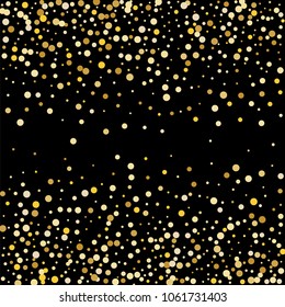 Vector golden confetti on transparent background. Falling tinsel and confetti from minimalistic geometrical confetti and ribbons. Flat falling glitter. Abstract triangles and ribbons on label.