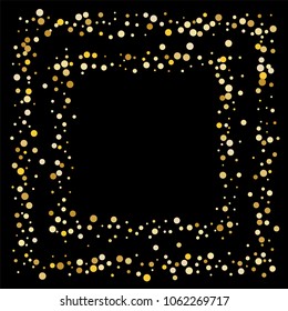 Vector golden confetti on transparent background. Falling tinsel and confetti from minimalistic geometrical confetti and ribbons. Flat falling glitter. Abstract triangles and ribbons on label.