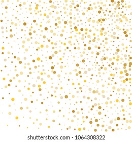 Vector golden confetti on transparent background. Falling tinsel and confetti from minimalistic geometrical confetti and ribbons. Flat falling glitter. Abstract triangles and ribbons on label.